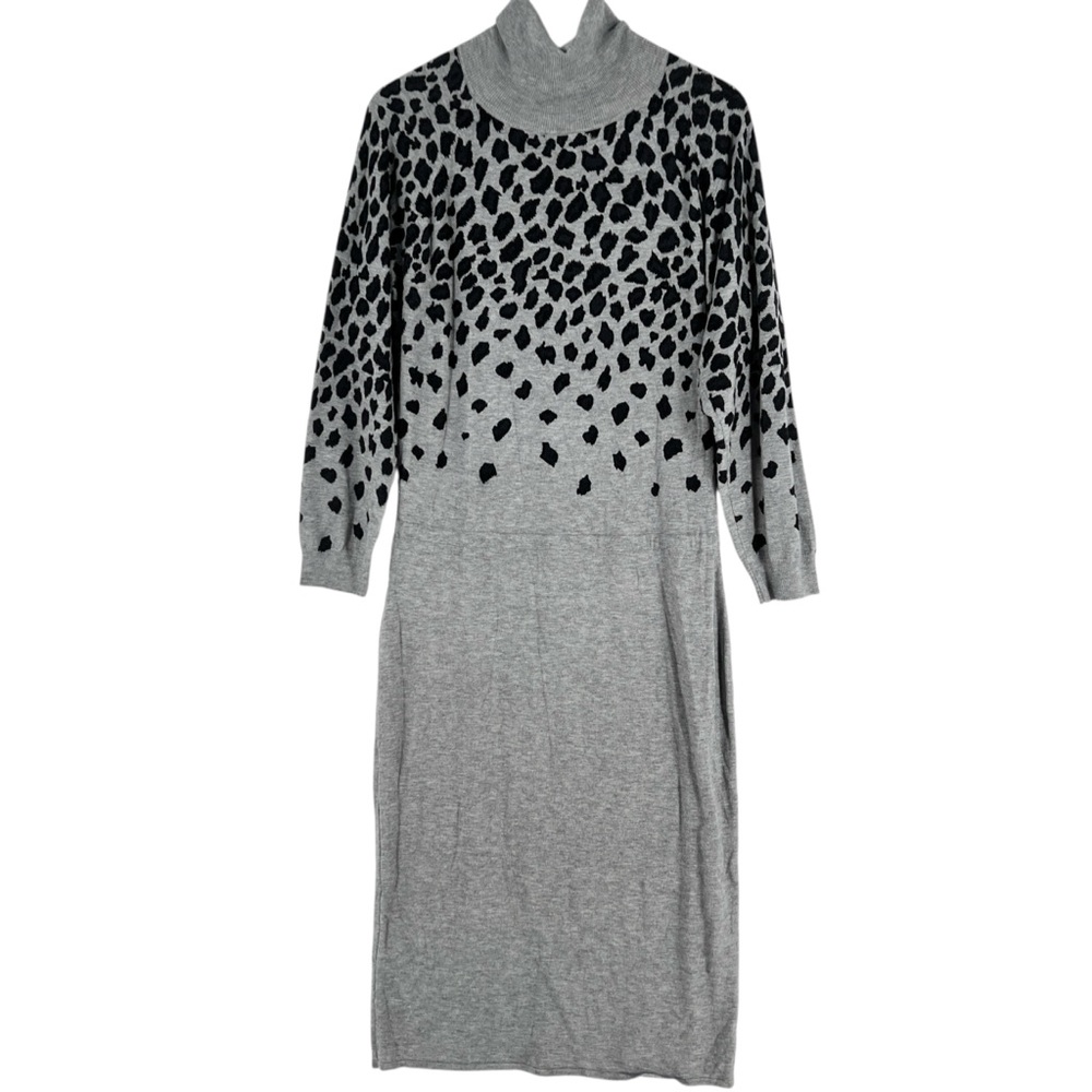 Lascana For Venus Leopard Print Midi Sweater Dress Turtleneck Long Sleeve L